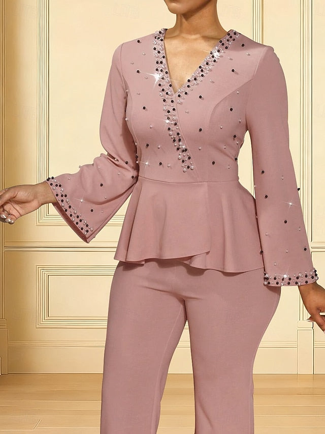 Ankle Dress Neck Jumpsuits of Bride Elegant V the Length Mother