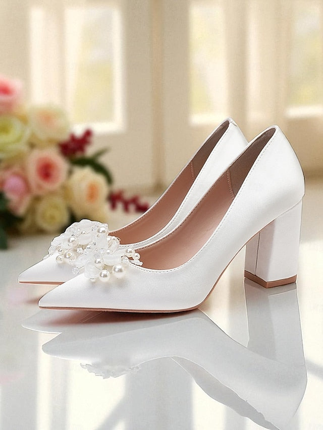 Women's Heels with Pearl Crystal White and Wedding