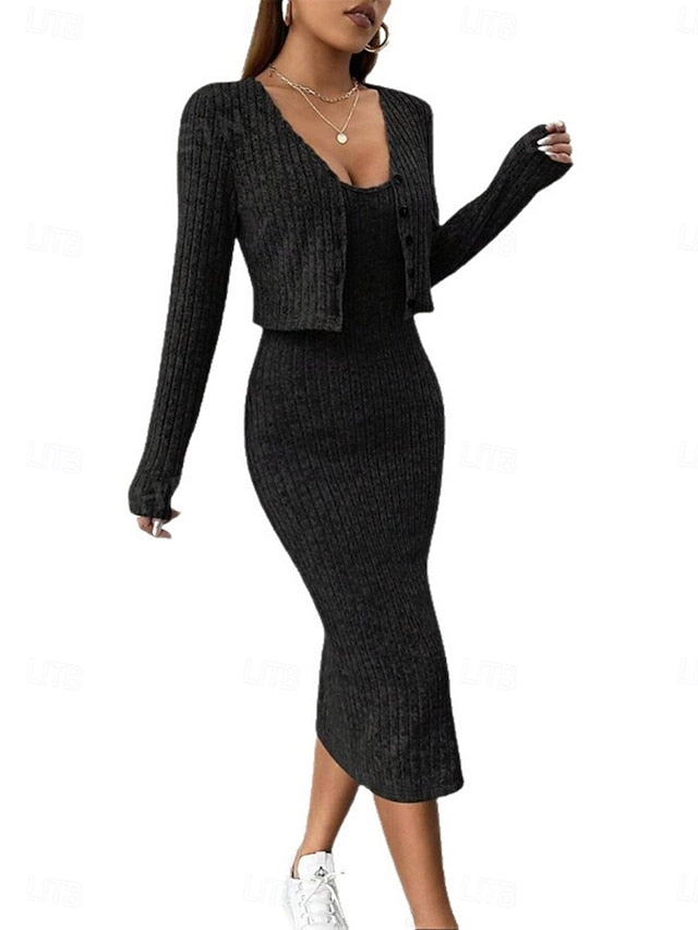 Women's Dress Set Sheath Dress Elegant Plain Split Maxi