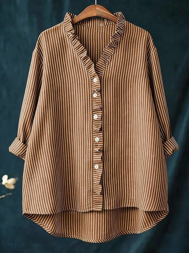 Women's Boho Shirt Ruffle Graphic Striped Elegant Vintage