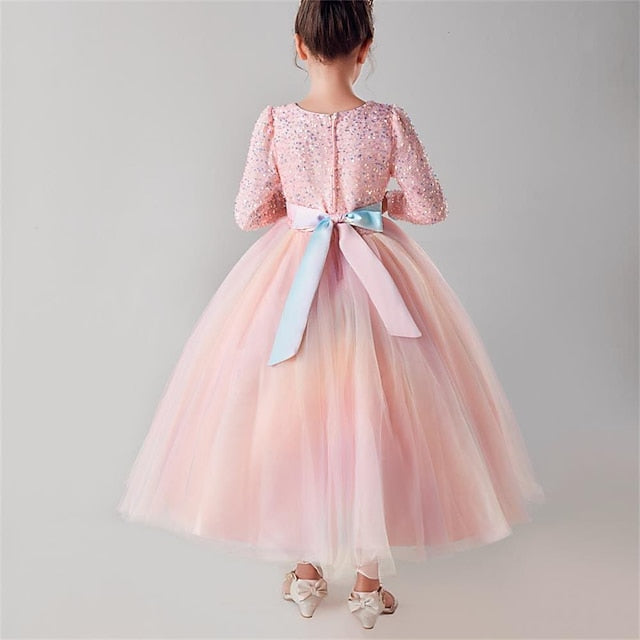 Flower Color Girls' Girl Party Dress Kids Solid