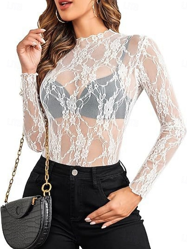 Women's Popover Shirt Casual Shirt Blouse Lace Patchwork