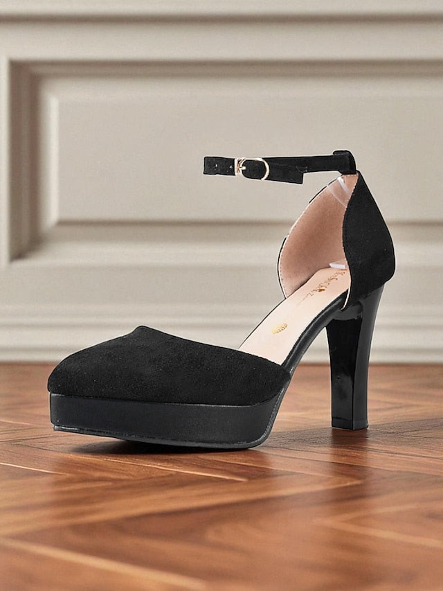 Heel High Suede Platform Women's Ankle Burgundy 1950s Strap