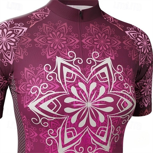 Women's Cycling Jersey Flower Short Sleeve Bike Tee Tshirt