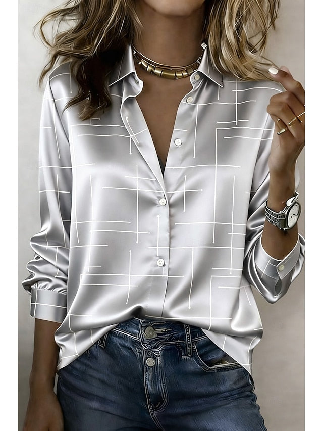 Women's Shirt Satin Shirt Print Geometric Vacation Fashion