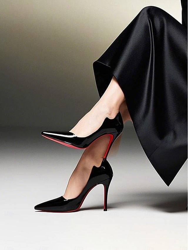 Heels Red Leather Soles High Patent Black Toe with – Pointed