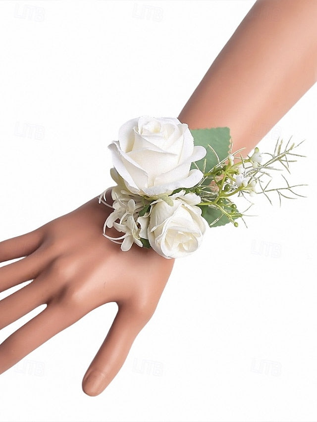 Wrist White and Elegant Corsage Boutonniere Rose – Set