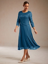 Women's Midi Dress Chiffon Dress Elegant Solid Color 3/4
