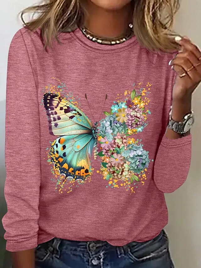 Women's T Shirt Print Graphic Animal Butterfly Vintage