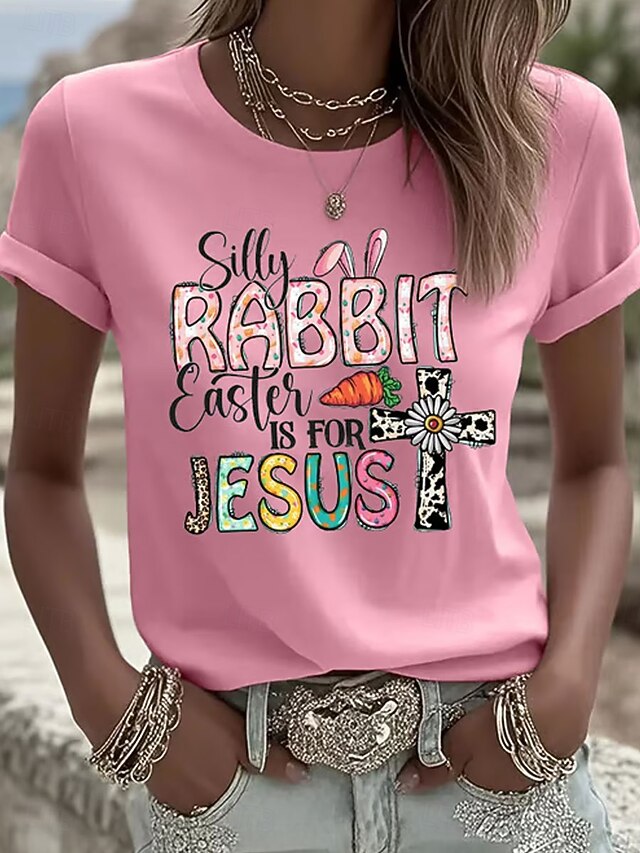 Easter Women's T Shirt Print Floral Graphic Animal Stylish