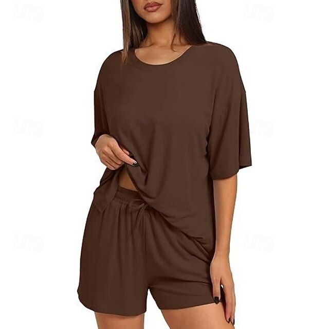 Women's Two Piece Sets Shorts Sets Short Sleeve Round Neck