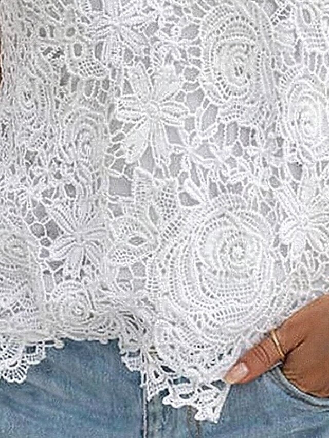 Women's T Shirt Lace T-shirt Tee Top Lace Plain Elegant