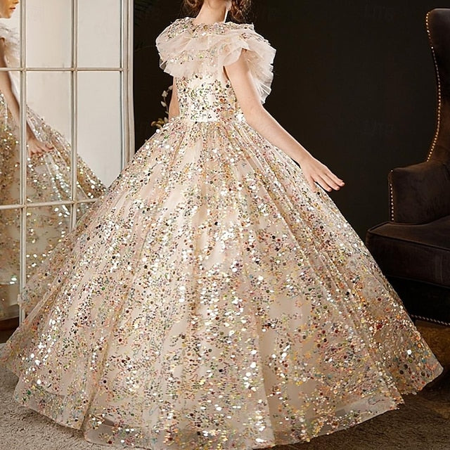 Solid Party Girls' Dress Kids 3/4 Flower Color Girl