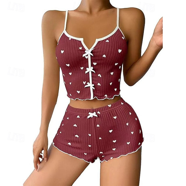 Women's Pajama Set Casual Comfort Heart Elastic Waist Strap