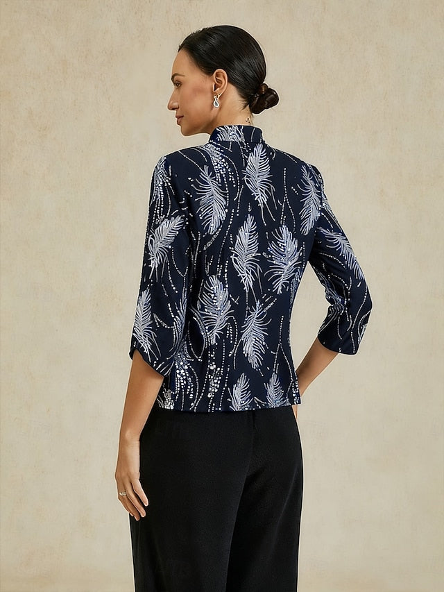 Women's Twinset Blouse Dressy Tops Jacket Sequins Feather