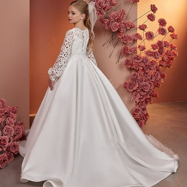 Girls' Communion Flower Girl Kids Dress Solid First