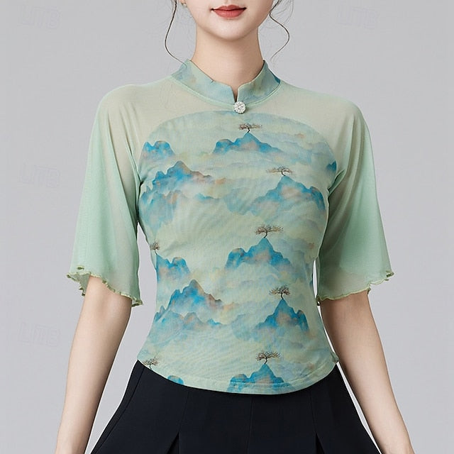 Latin Dance Top Splicing Tulle Women's Performance Training