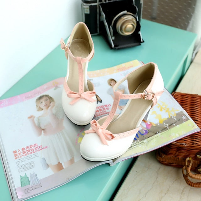with Black White High Patent Women's Heels Leather T-Strap
