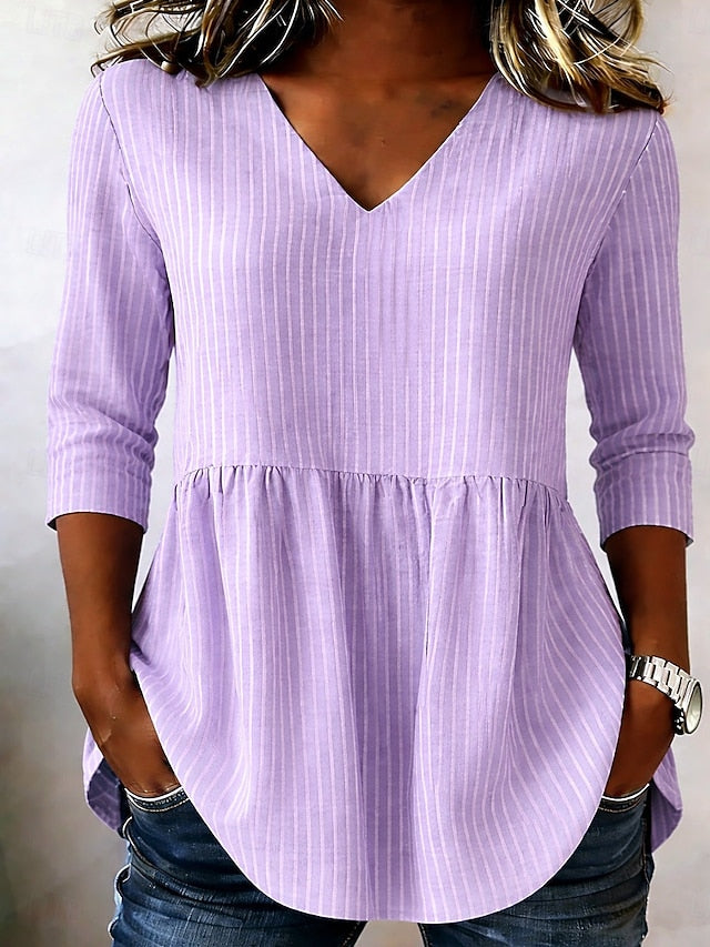Women's Blouse Ruched Graphic Geometric Striped Elegant