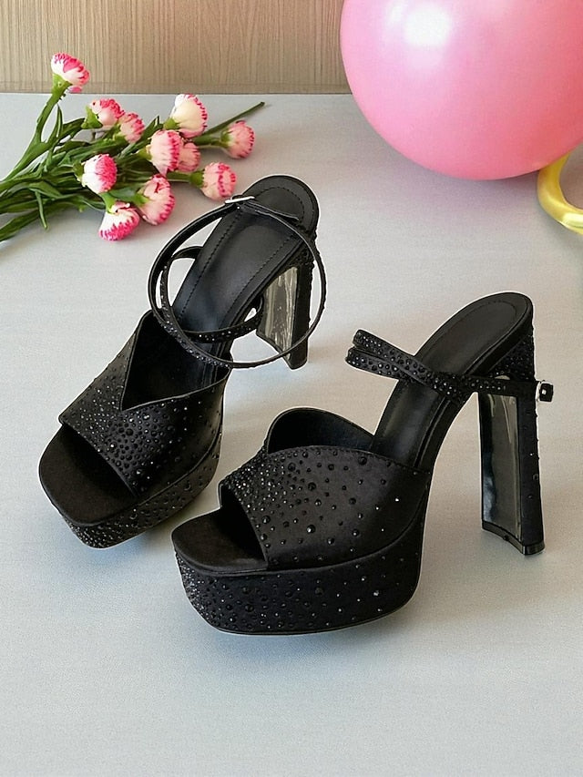 Women's with High Heel Sandals Peep Toe Platform Rhinestone