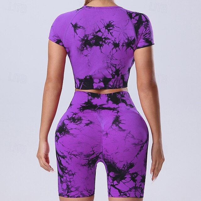 Women's 2 Pieces Workout Sets Shorts and Crop Top Tie Dye
