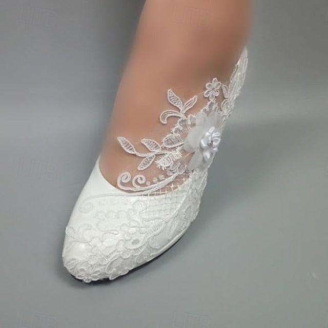Women's Heels – White Lace Elegant Wedding Bridal Floral