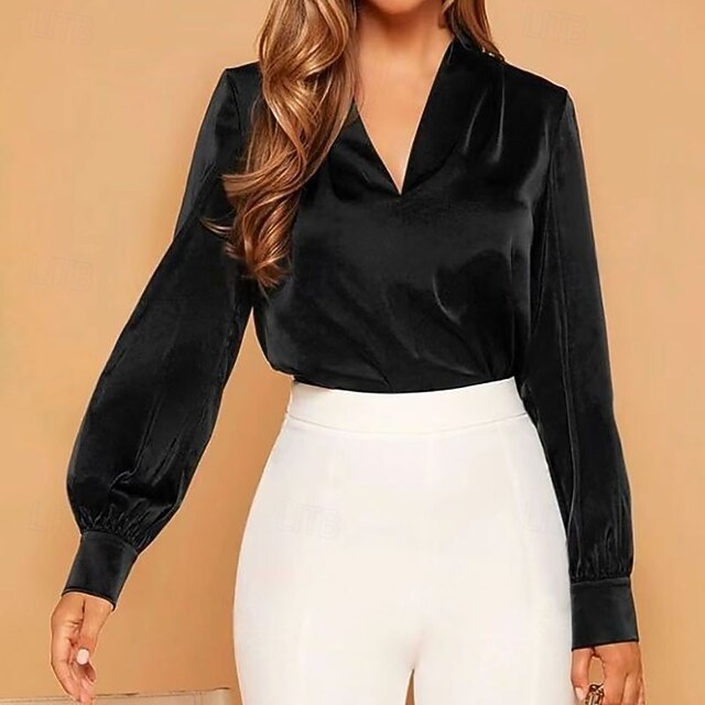 Women's Shirt Elegant Satin Top Blouse Ruched Plain Elegant