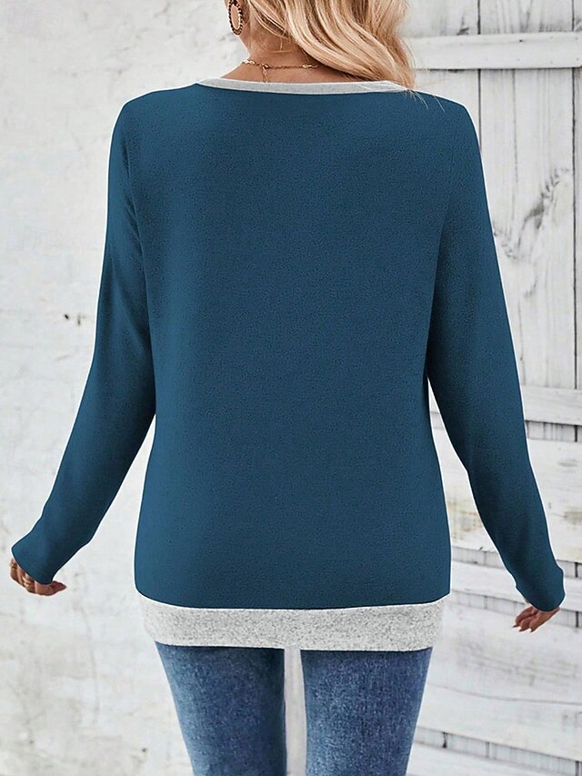Women's Blouse Patchwork Buttons Plain Elegant Casual Long