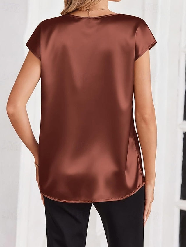 Women's Shirt Elegant Satin Top Blouse Plain Active Cute