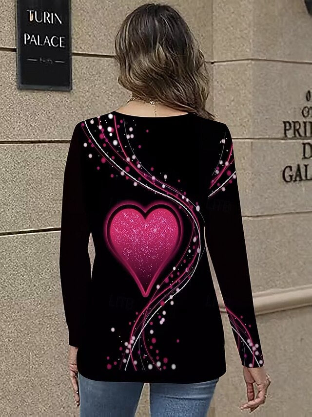 Women's T Shirt Cut Out Print Heart Graphic Vintage Stylish