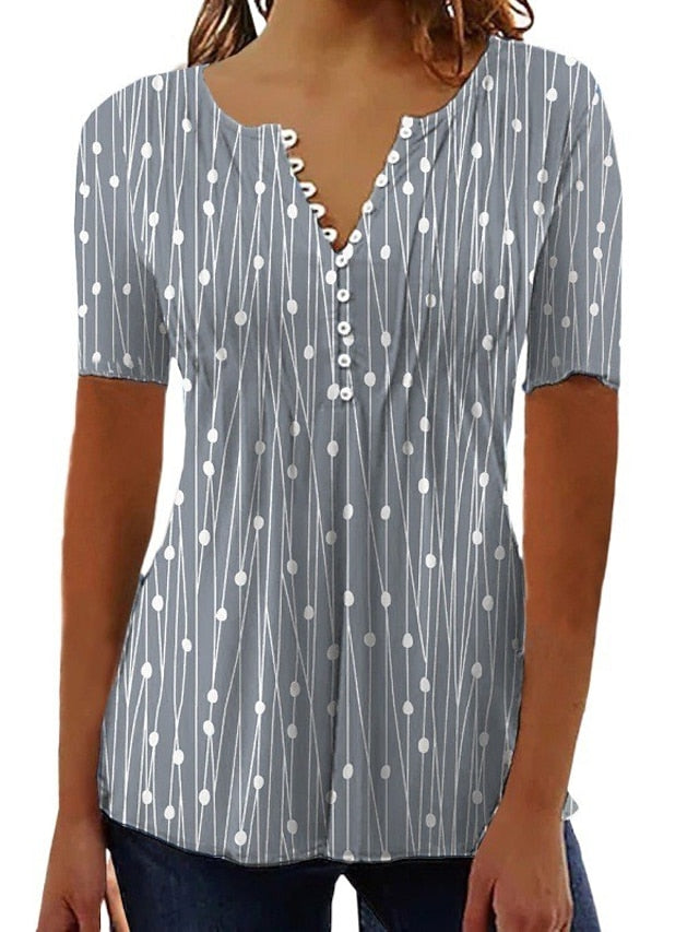 Women's T Shirt Henley Blouse Tunic Basic Casual Patchwork