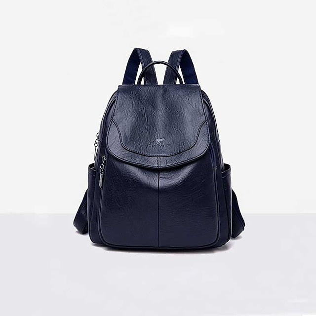 Leather Burgundy Backpack with Closure Women's Flap Faux