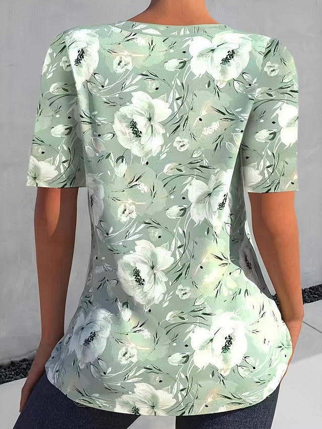 Women's Shirt Blouse Buttons Floral Stylish Classic Modern