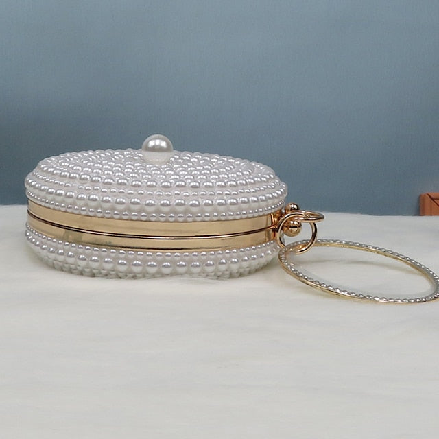 Pearl-Embellished and Round Heels Pearl White Stiletto Set Purse