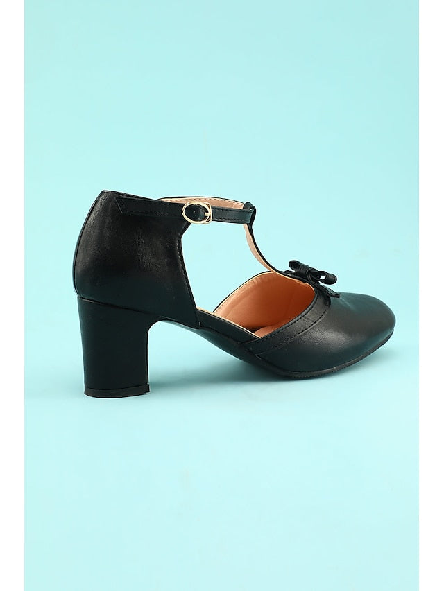 Vintage heels Roaring 1950s Chunky 20s T-strap Retro Shoes Heels