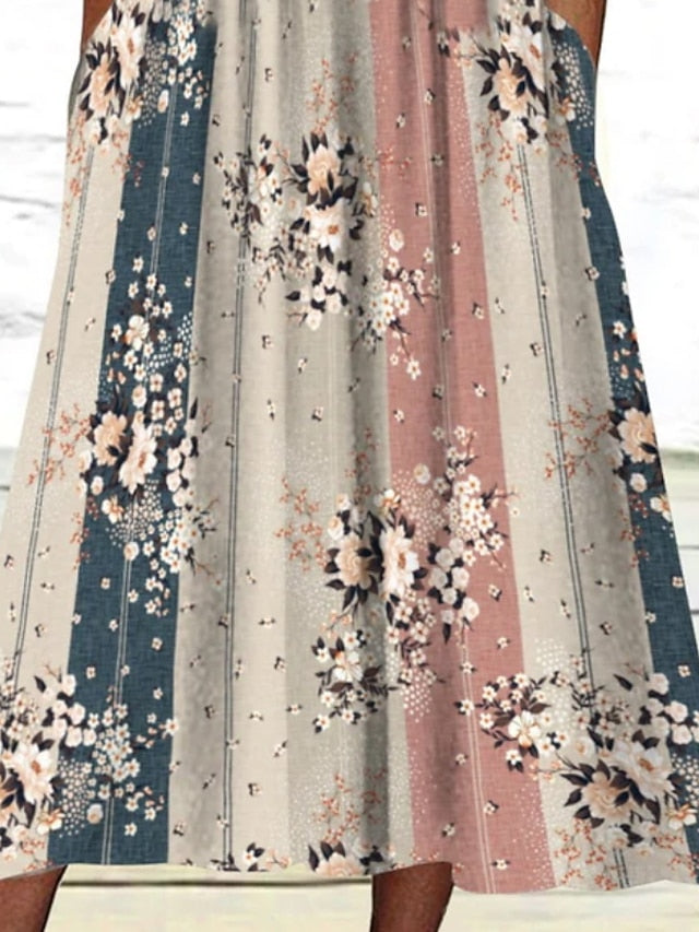 Women's Casual Dress Floral Color Block Ruched Print V Neck