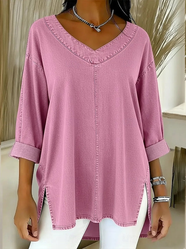 Women's Shirt Blouse Patchwork Buttons Plain Stylish