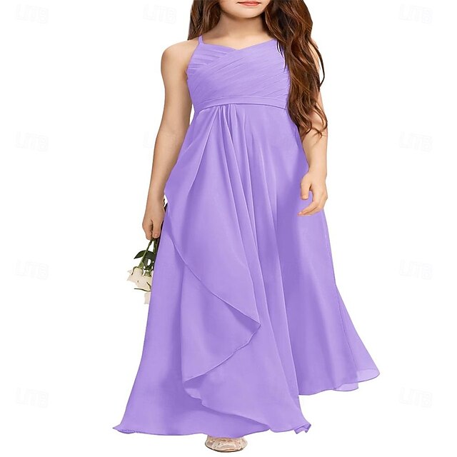 Bridesmaid Junior A-Line Flower Dress Flowy Halter Girls Girl