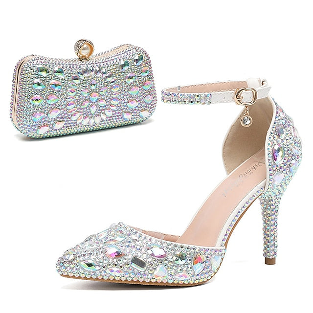 Heel Multicolor Rhinestone Women's with High Shoes Wedding