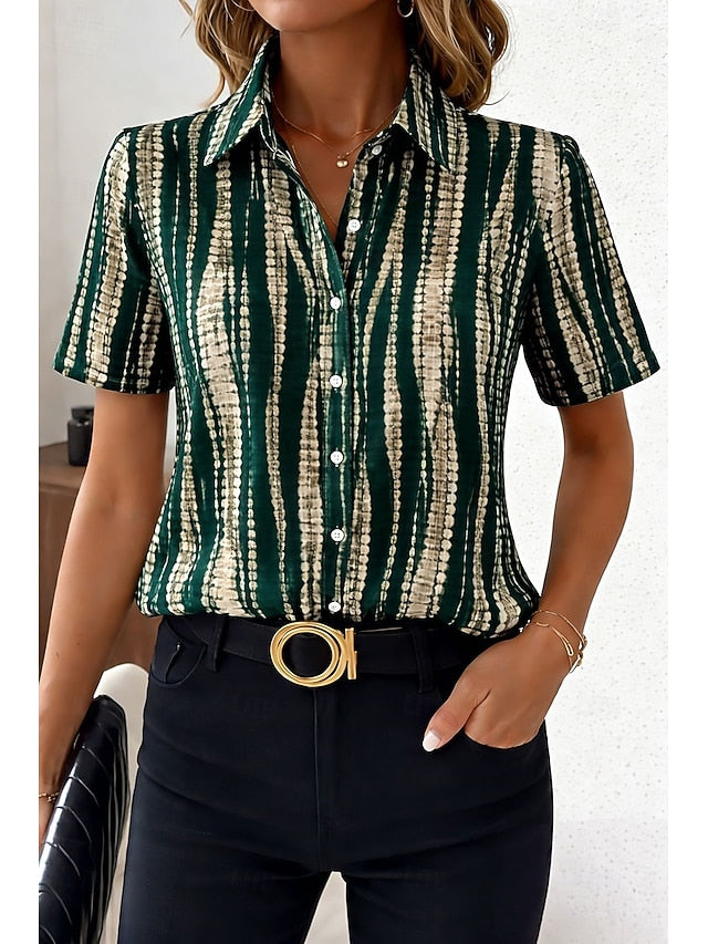 Women's Shirt Short Sleeve Graphic Striped Abstract Vintage