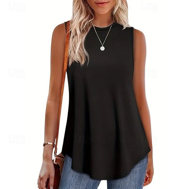 Multi Packs 3pcs Female Crew Neck Sleeveless Black+Pink+White