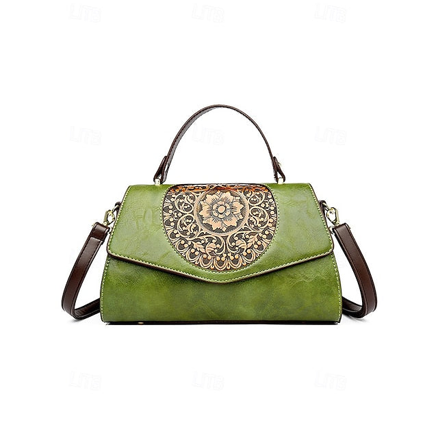 Handbag Leather Floral Engraved – Vintage Women's Faux