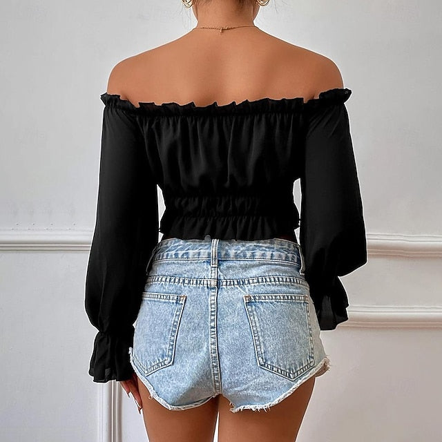 Shirt Blouse Women's Black Plain Crop Top Street Daily