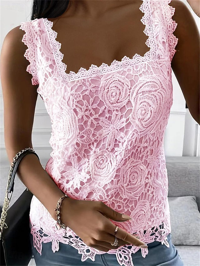 Women's White Elegant Lace Tops Eyelet Blouse Sexy