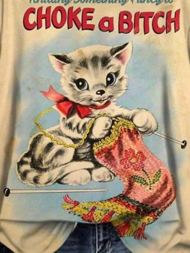 Women's T Shirt Print Vintage Casual Short Sleeve Round