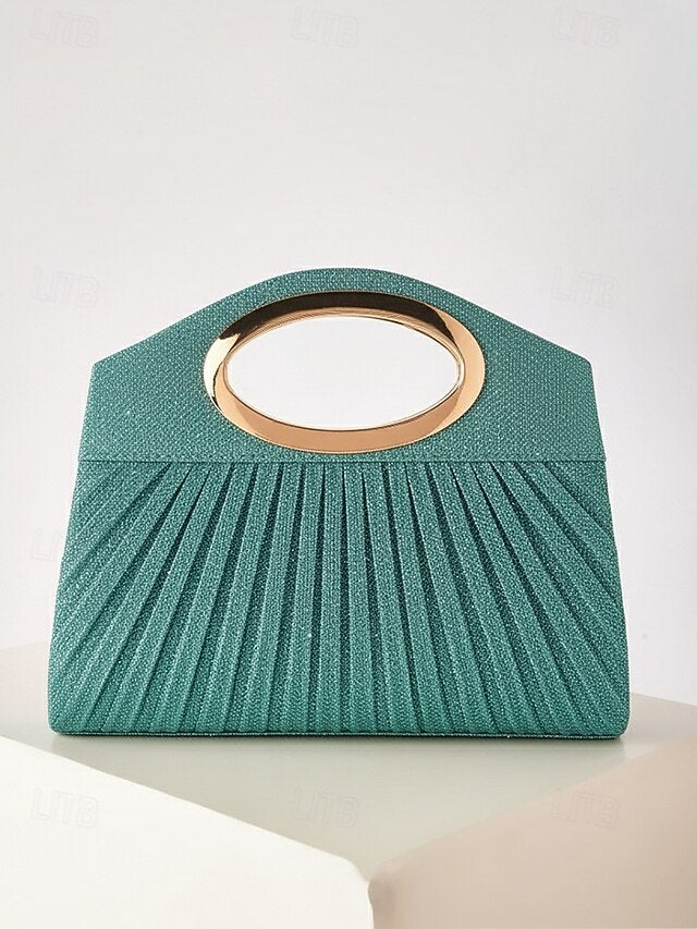 Bag Evening Gold Glitter Clutch Women's with Handle