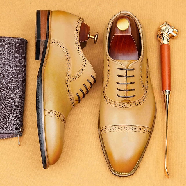 with Leather Brown Oxford Shoes Genuine Men's Light Wingtip