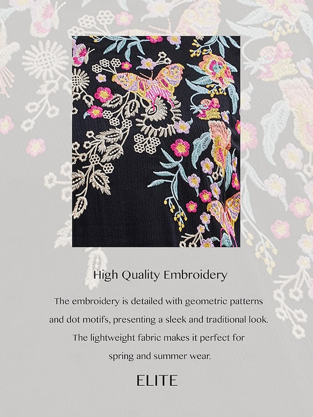 Women's Black Dress Embroidered Mini Dress Cotton Classic