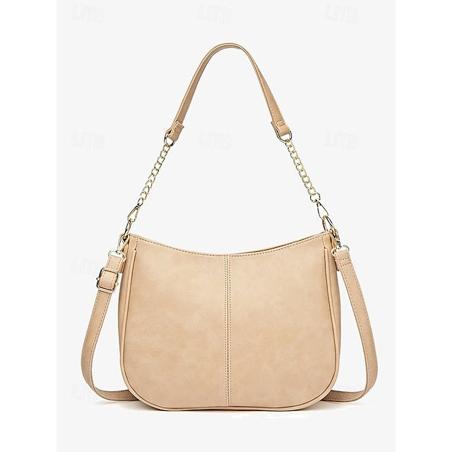 Chain Faux Shoulder with Leather Gold Brown Bag Women's