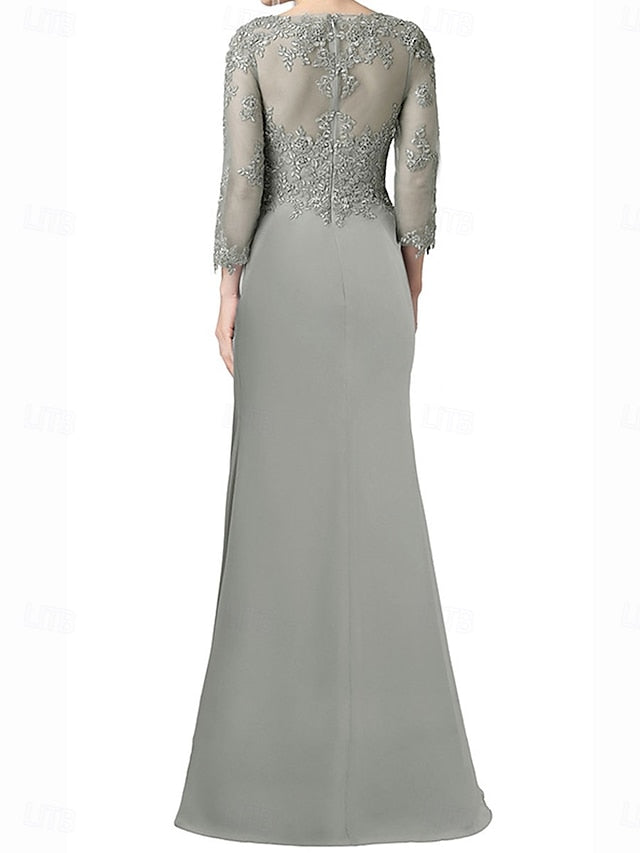 Dress Neck the A-Line Length Bride Elegant Mother Floor of V